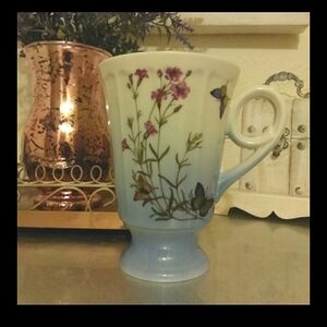 Burton + Burton Blue Gradient Fancy Floral Butterfly Mug Cup Glass